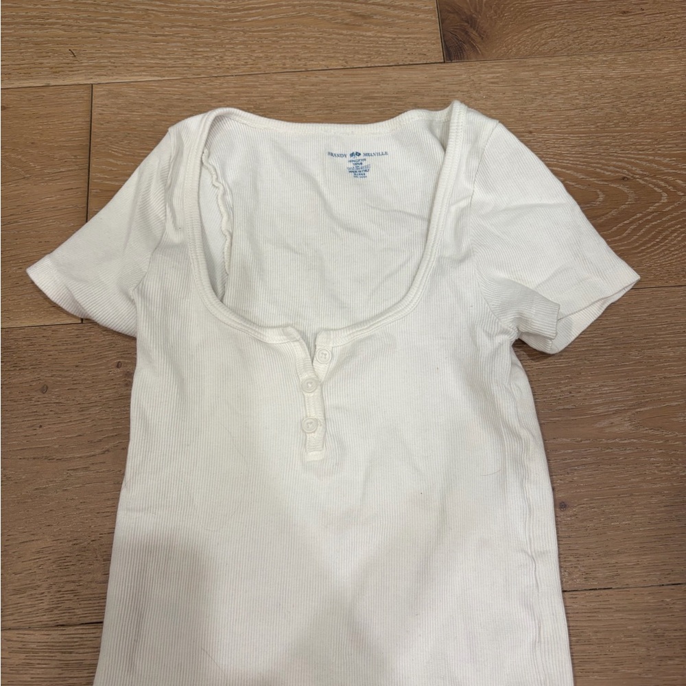 Brandy Melville Fitted White Button Tee